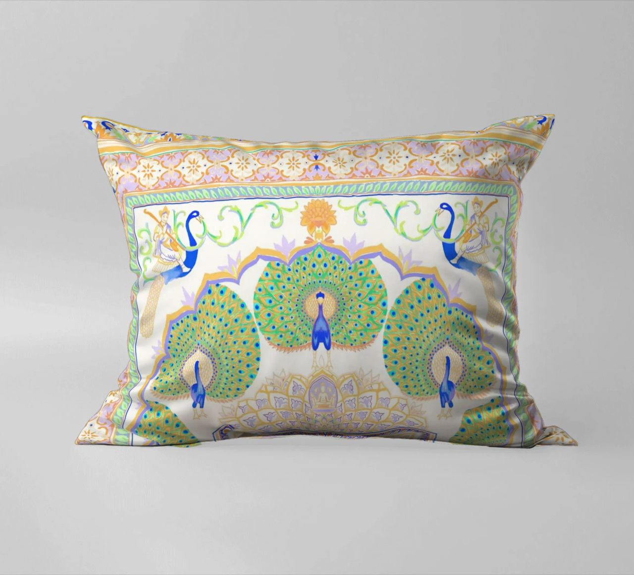 Peacock Gate - Jaipur India, colourful Architecture Doorway decorative cushion by This Wild Soul - Illustration