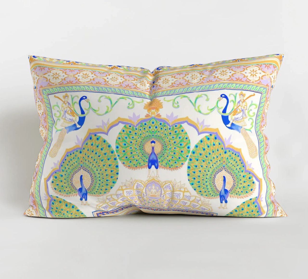 Peacock Gate - Jaipur India, colourful Architecture Doorway decorative cushion by This Wild Soul - Illustration