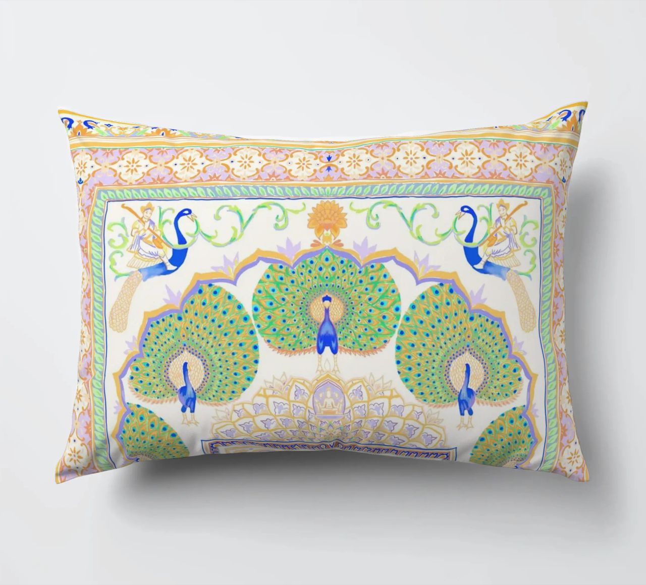 Peacock Gate - Jaipur India, colourful Architecture Doorway decorative cushion by This Wild Soul - Illustration