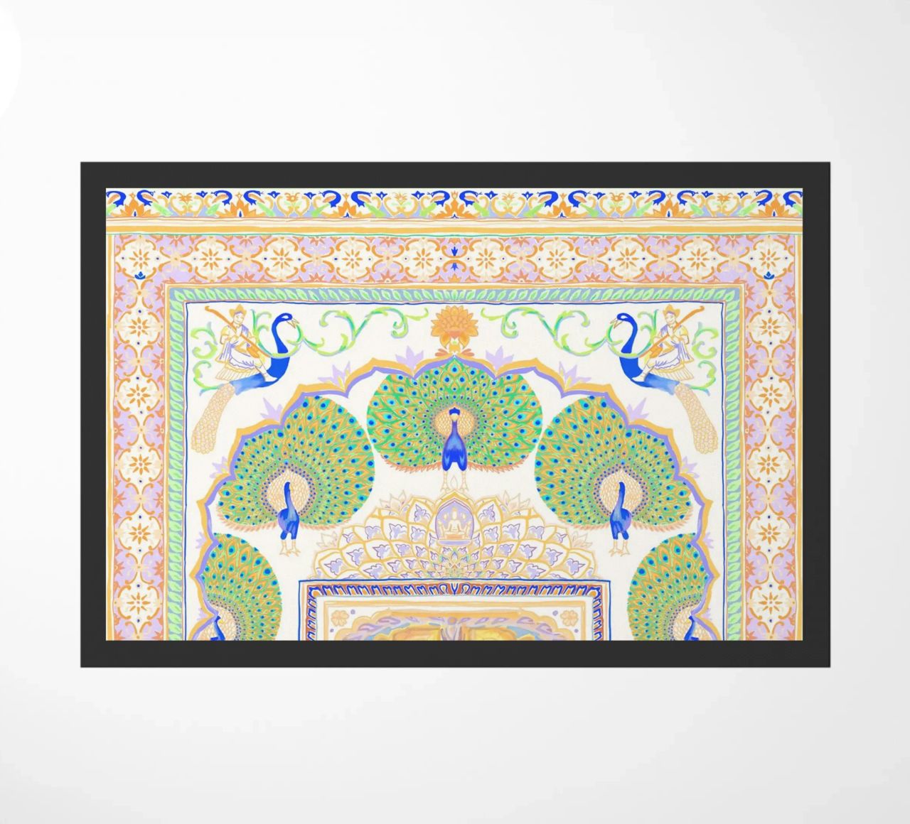 Peacock Gate - Jaipur India, colourful Architecture Doorway doormat by This Wild Soul - Illustration