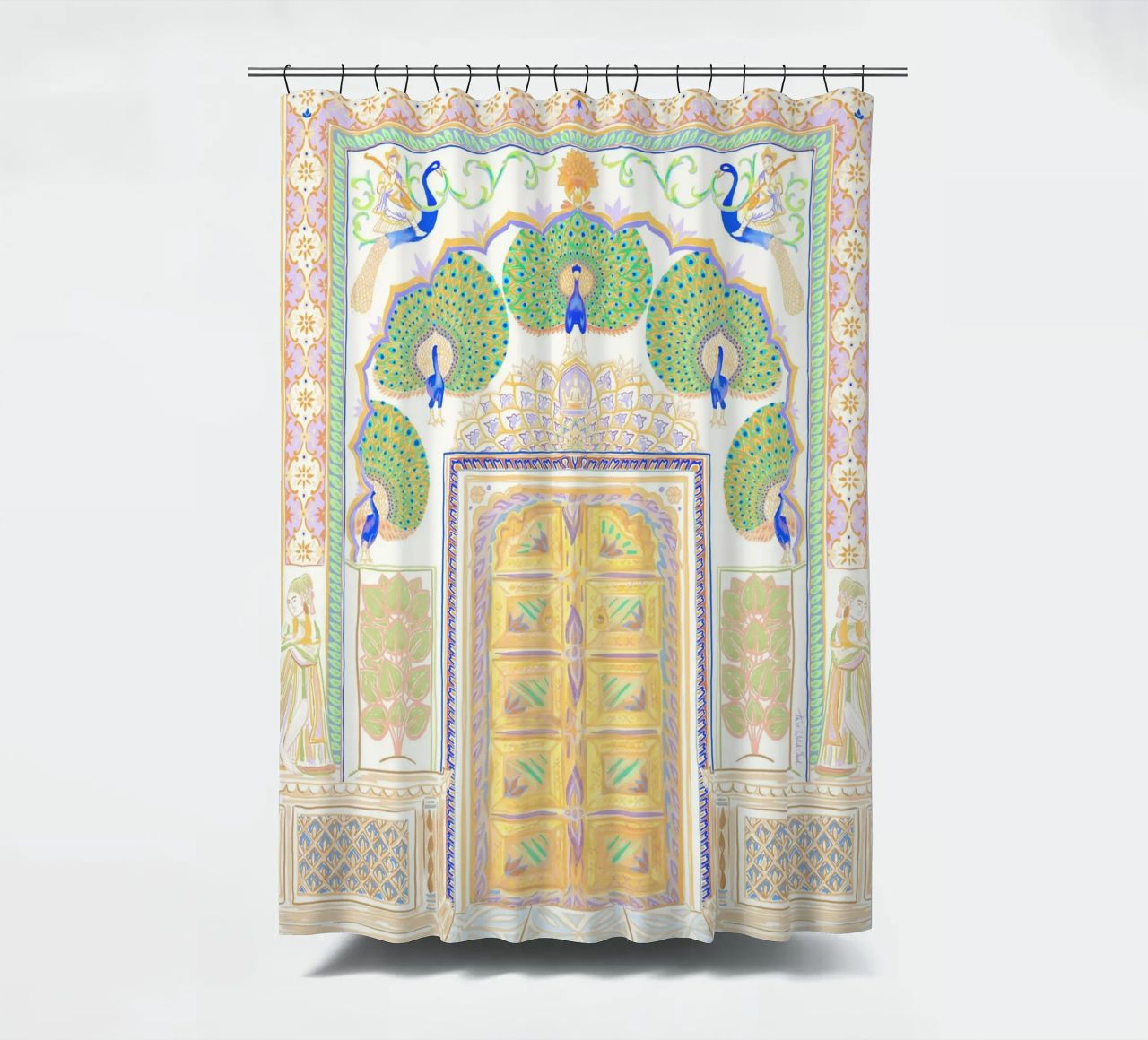 Peacock Gate - Jaipur India, colourful Architecture Doorway shower curtain by This Wild Soul - Illustration