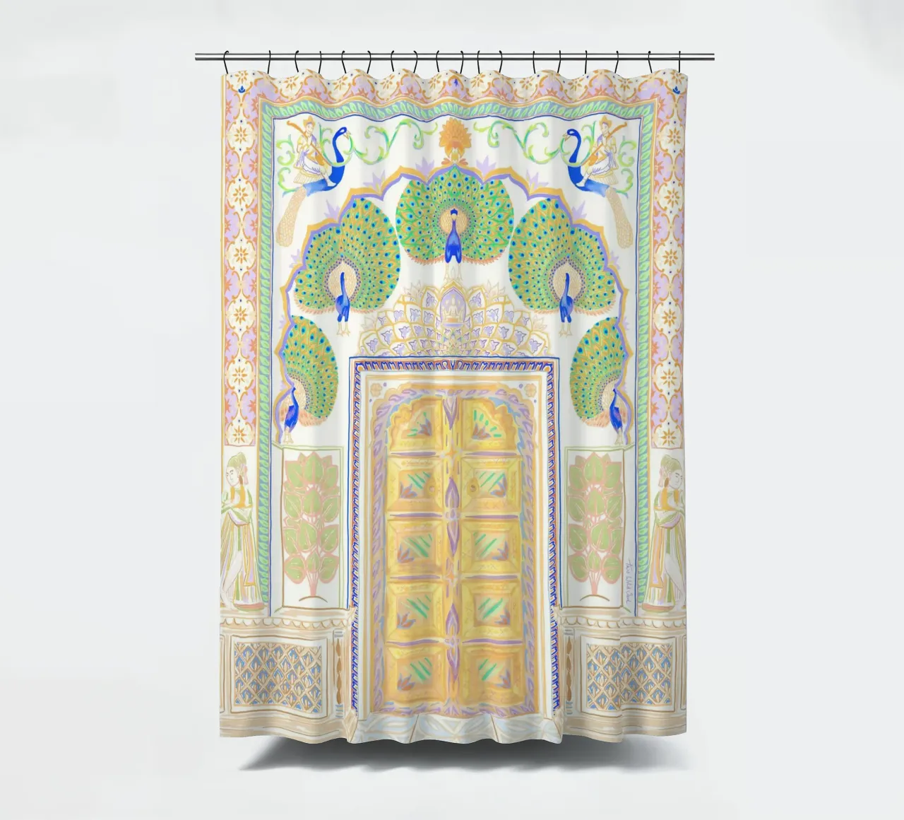 Porta del Pavone - Jaipur India, architettura colorata Portale tenda da doccia da This Wild Soul - Illustration