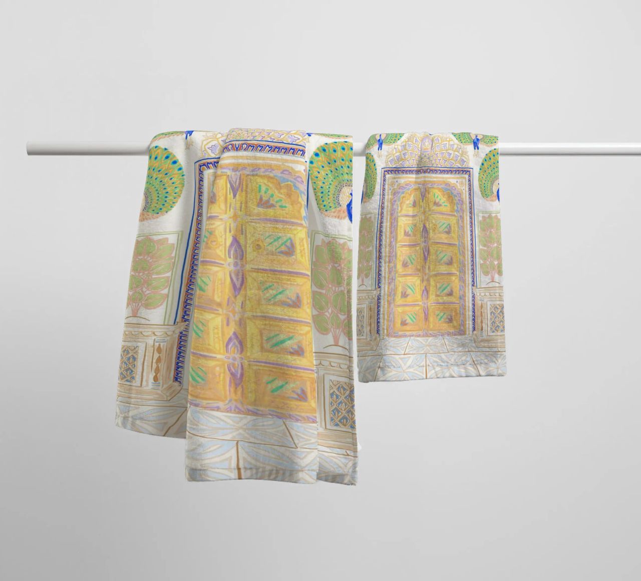 Peacock Gate - Jaipur India, colourful Architecture Doorway towel by This Wild Soul - Illustration