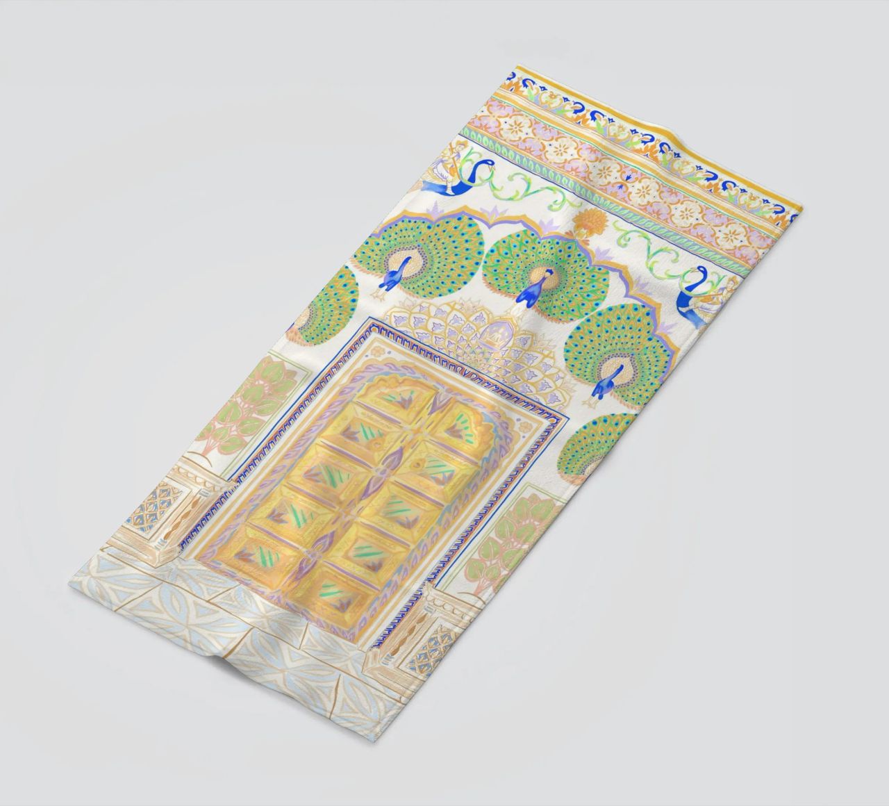 Peacock Gate - Jaipur India, colourful Architecture Doorway beach towel by This Wild Soul - Illustration