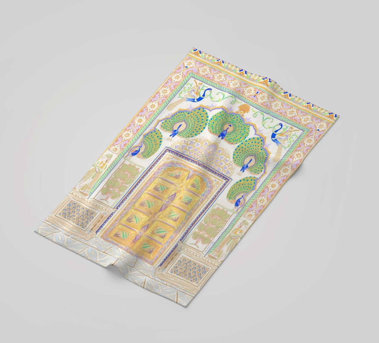 Peacock Gate - Jaipur India, colourful Architecture Doorway beach towel by This Wild Soul - Illustration