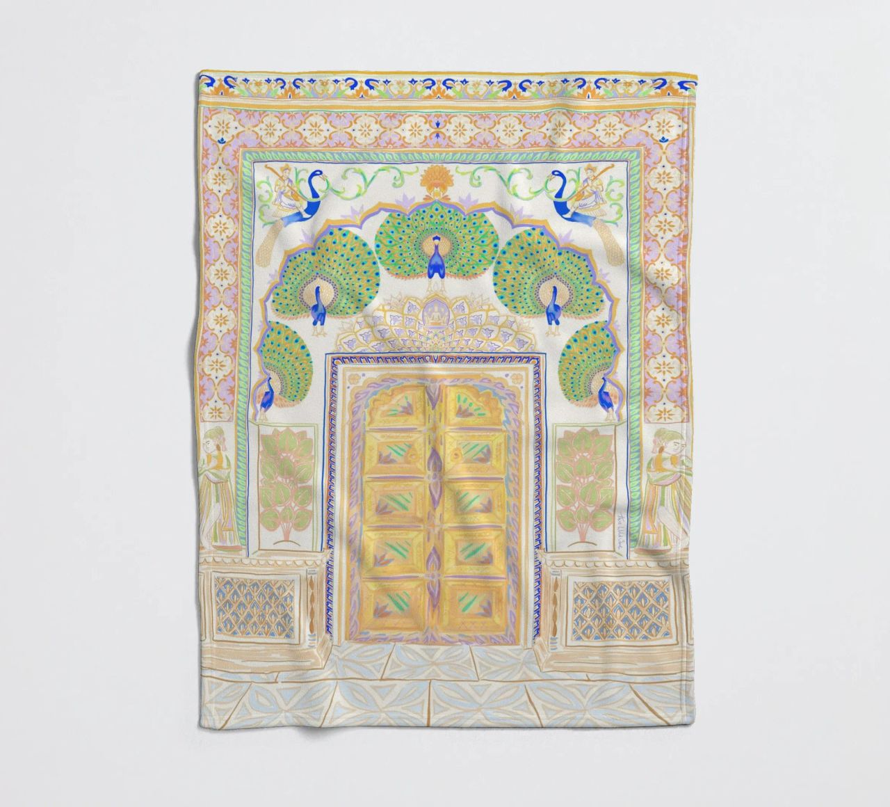 Peacock Gate - Jaipur India, colourful Architecture Doorway fleece blanket by This Wild Soul - Illustration