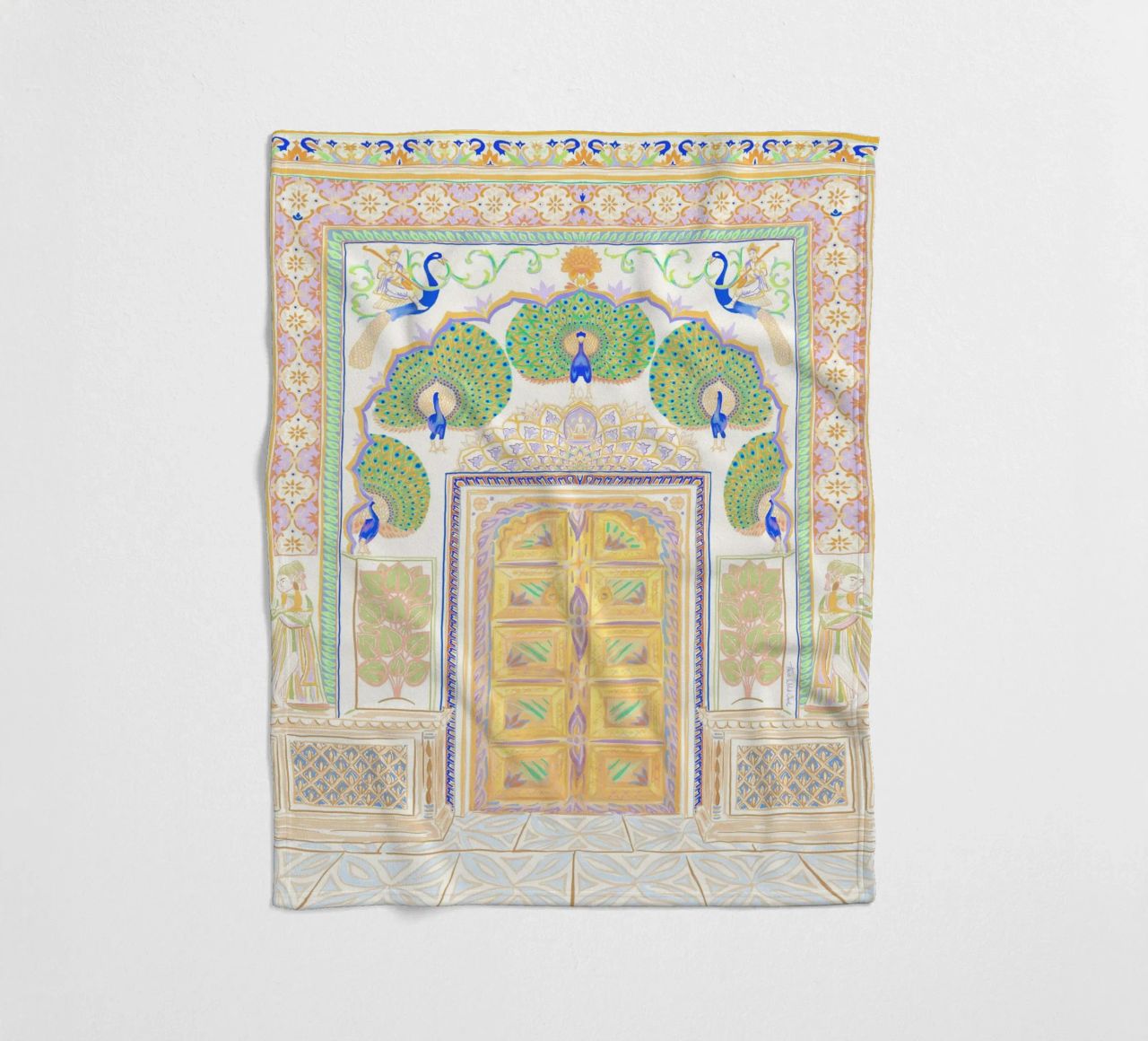 Peacock Gate - Jaipur India, colourful Architecture Doorway fleece blanket by This Wild Soul - Illustration
