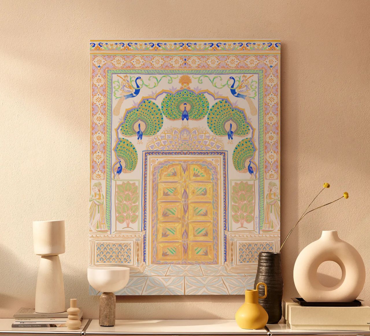Peacock Gate - Jaipur India, colourful Architecture Doorway alu-dibond by This Wild Soul - Illustration