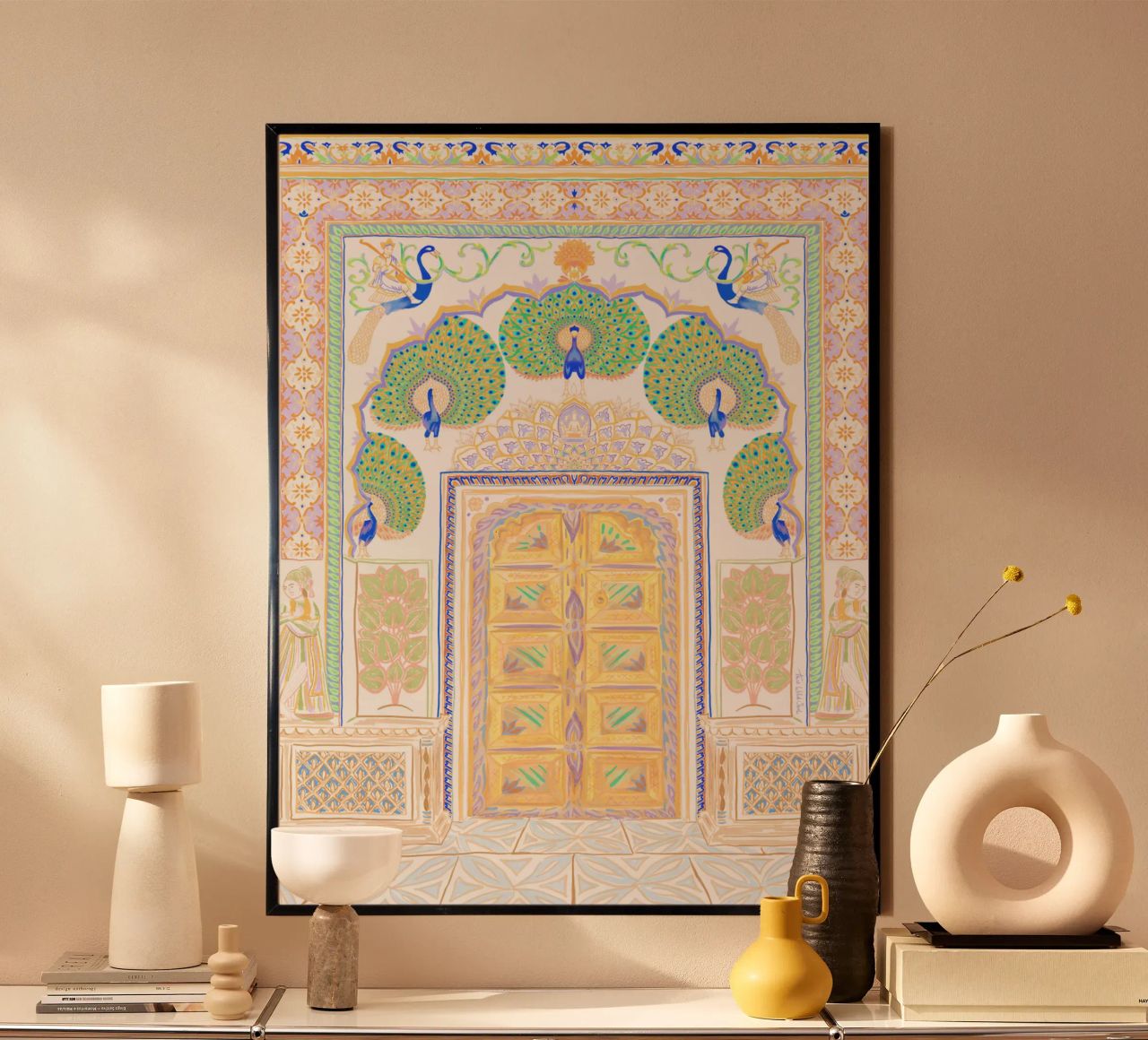Peacock Gate - Jaipur India, colourful Architecture Doorway poster by This Wild Soul - Illustration