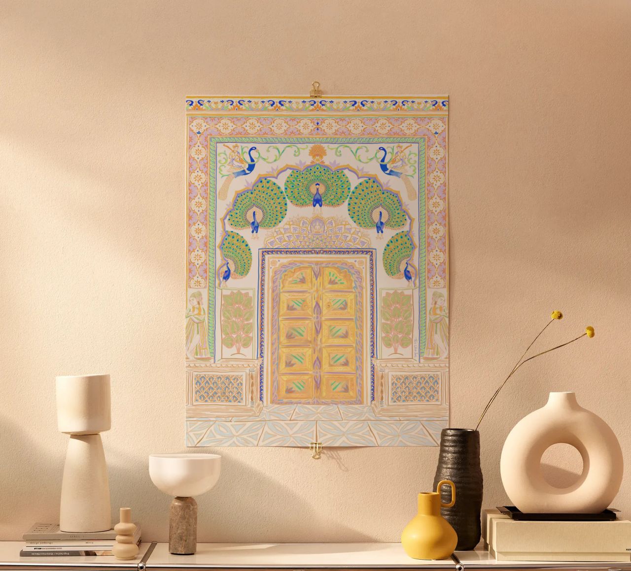 Peacock Gate - Jaipur India, colourful Architecture Doorway poster by This Wild Soul - Illustration