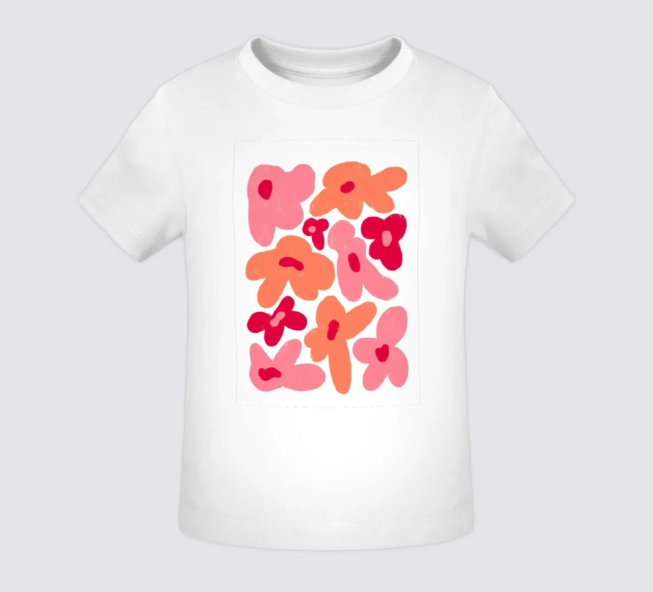 Forme floreali astratte e giocose in rosa e arancione maglietta neonato da pdigitalprints