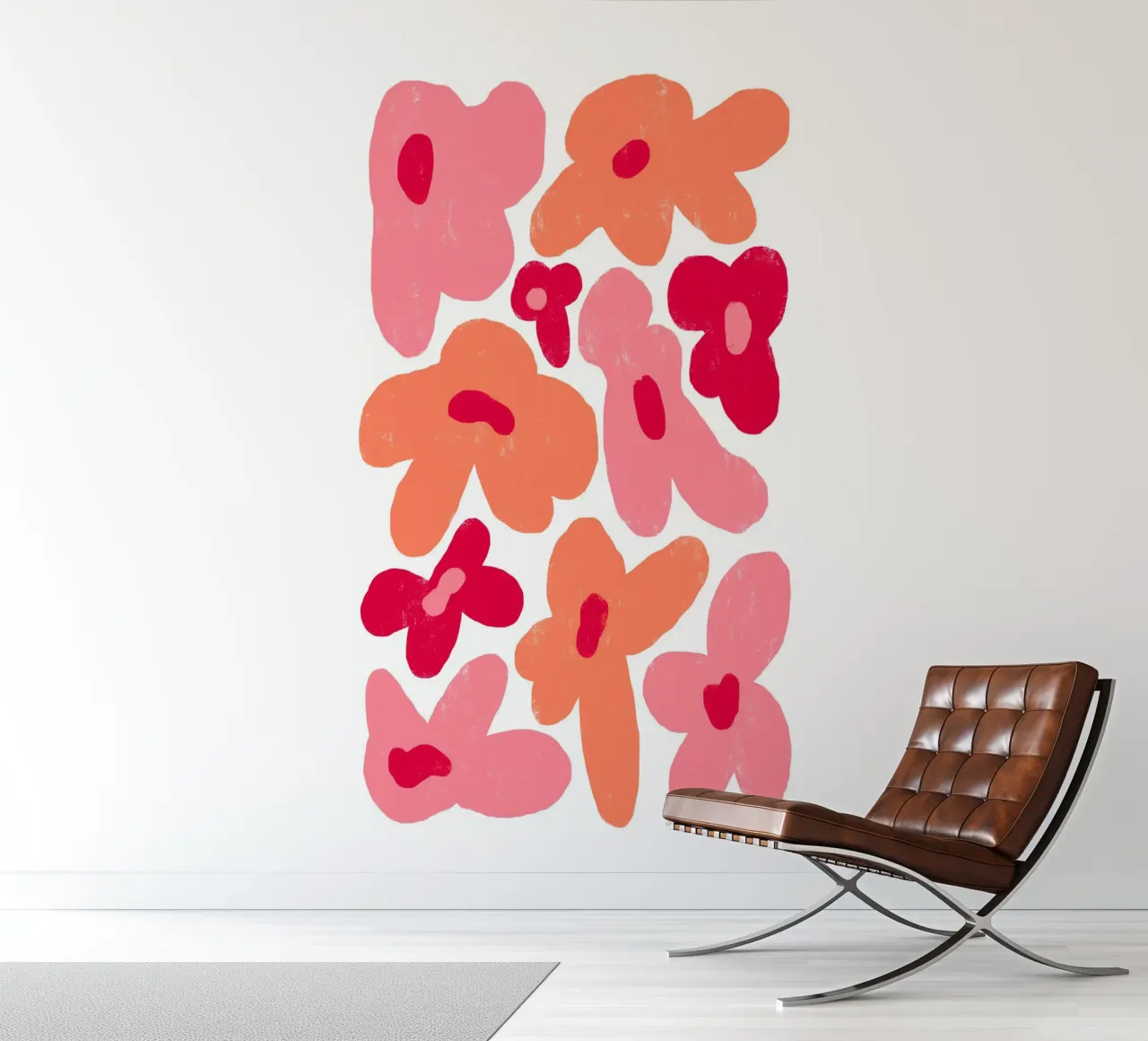 Formes florales abstraites et ludiques en rose et orange papier peint photo de pdigitalprints