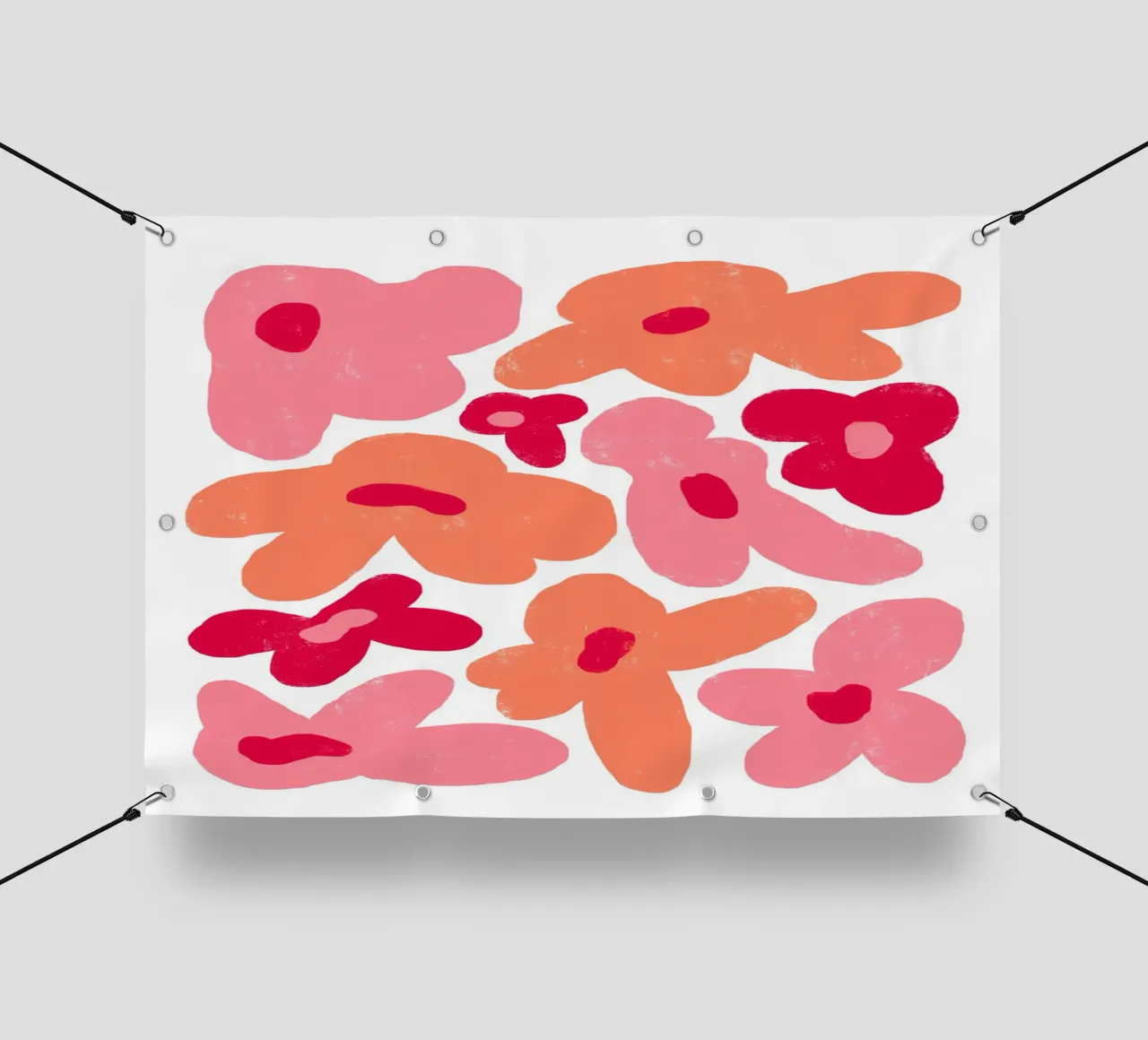 Forme floreali astratte e giocose in rosa e arancione telo in pvc da pdigitalprints