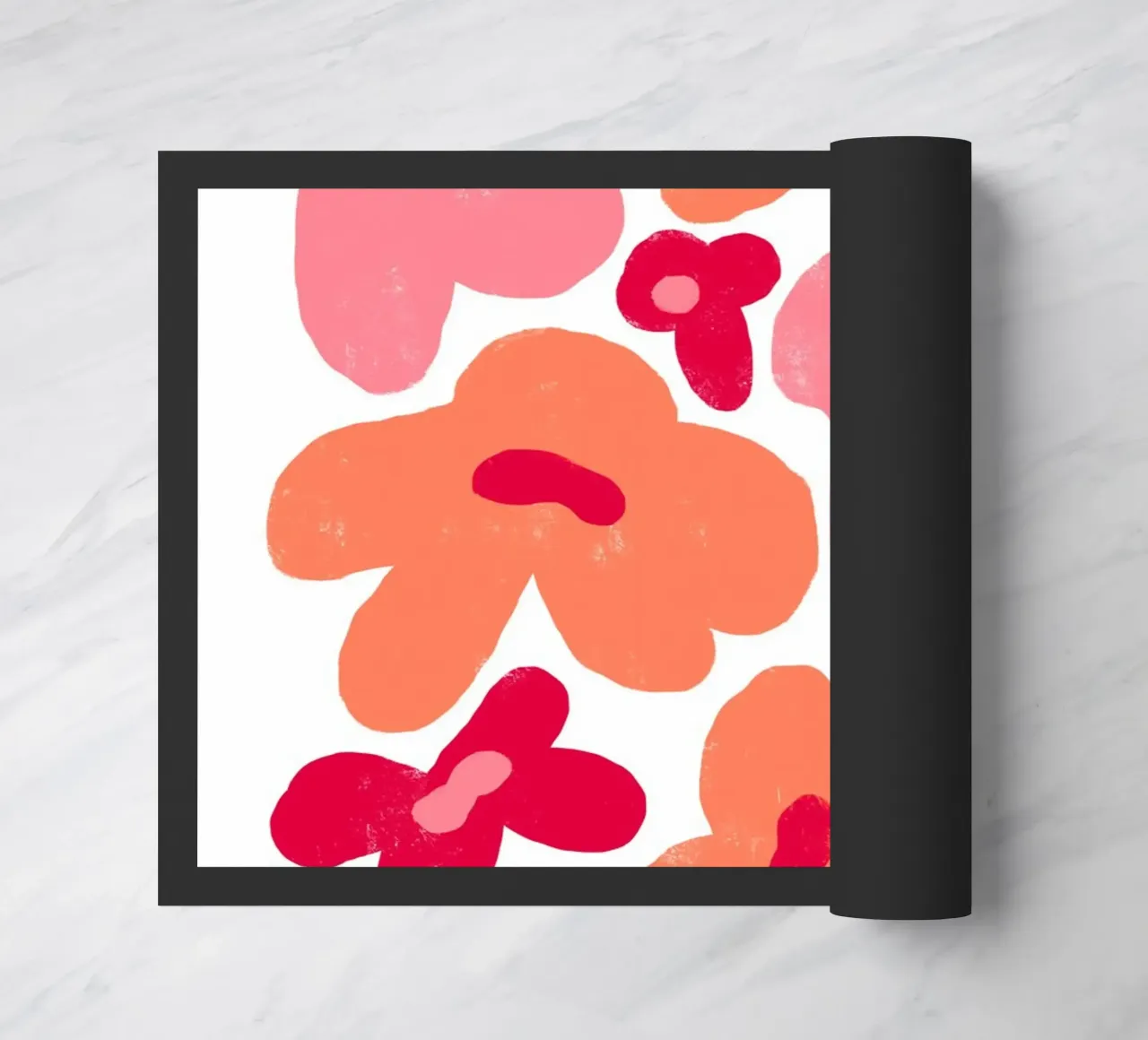 Forme floreali astratte e giocose in rosa e arancione zerbino da pdigitalprints