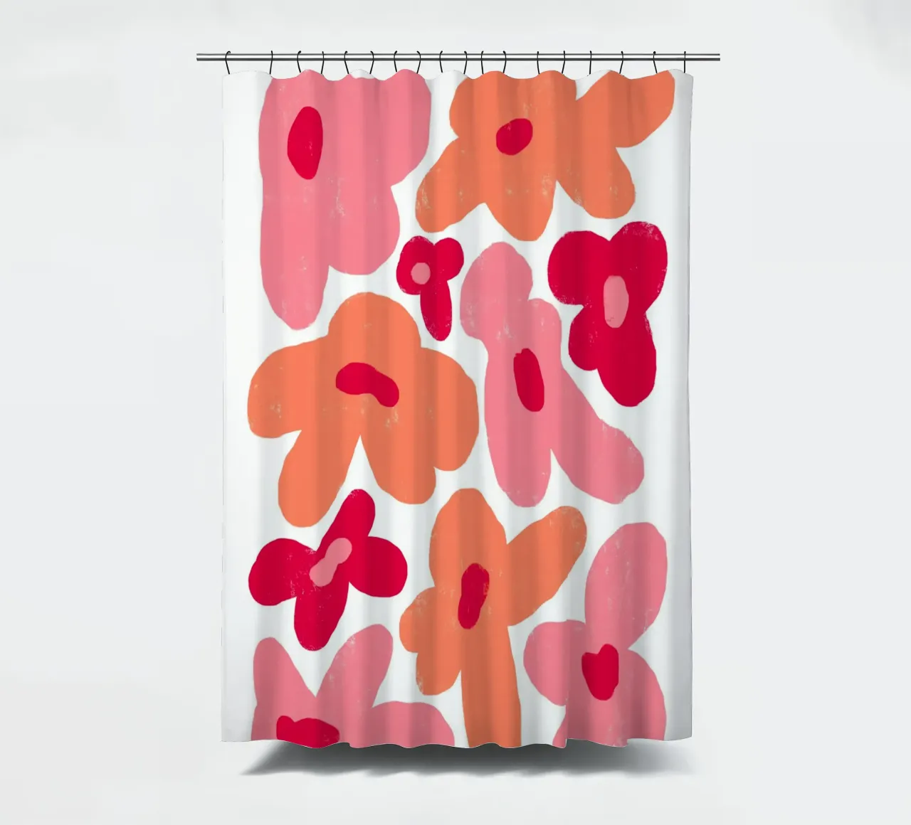 Forme floreali astratte e giocose in rosa e arancione tenda da doccia da pdigitalprints