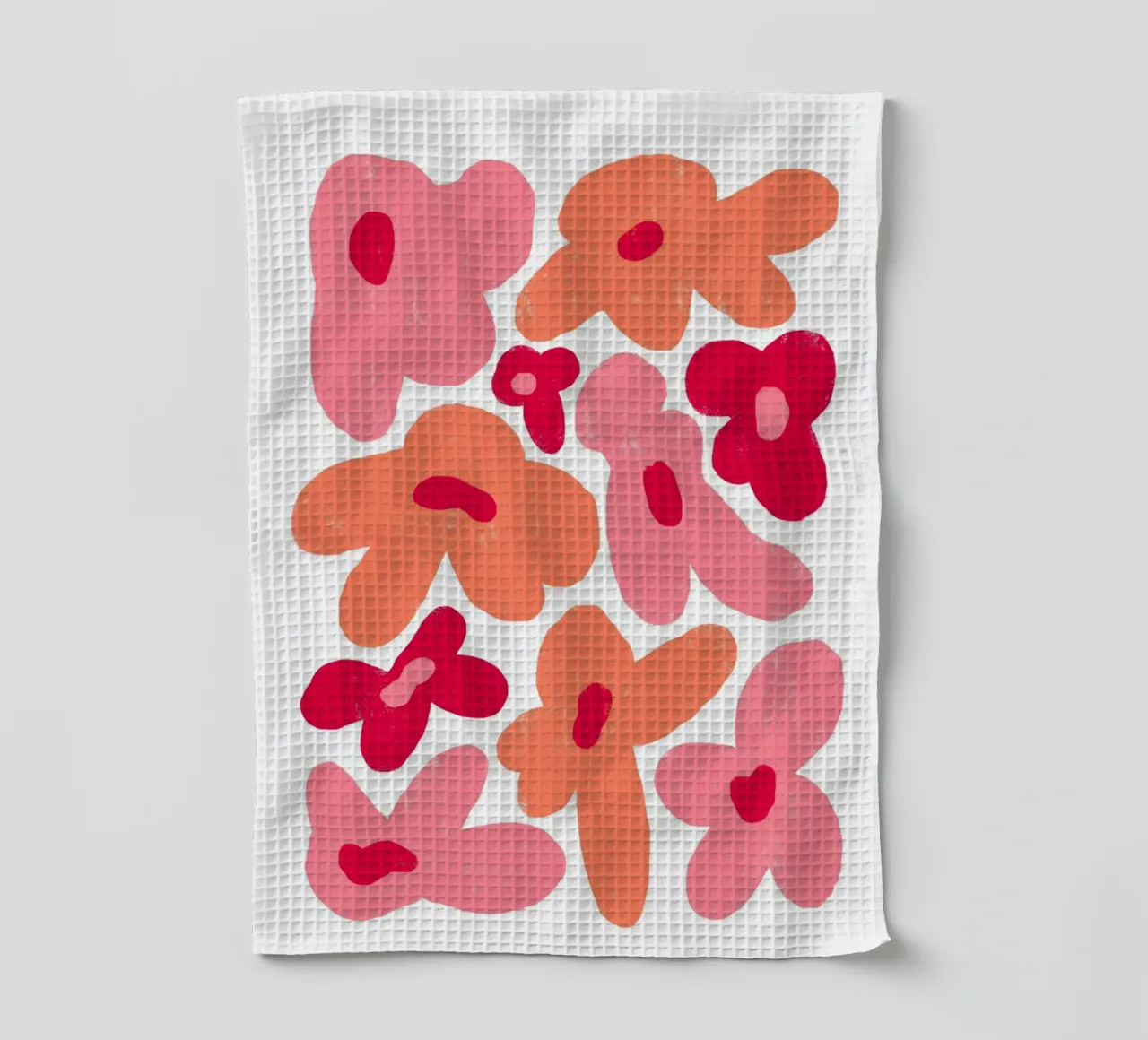 Forme floreali astratte e giocose in rosa e arancione canovaccio da cucina da pdigitalprints