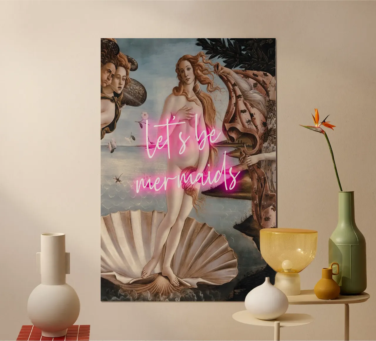 Let's Be Mermaids Venus Neon Art poster con telaio in plastica da GraceDigitalArtCo