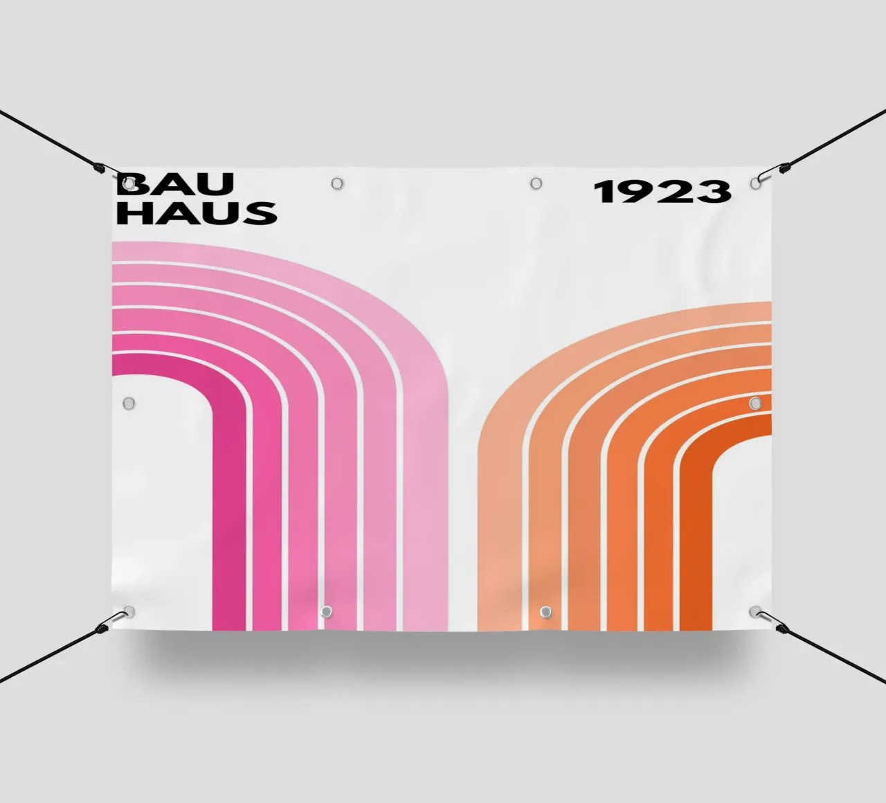 Composizione ad arco minimalista ispirata al Bauhaus con toni decisi telo in pvc da pdigitalprints