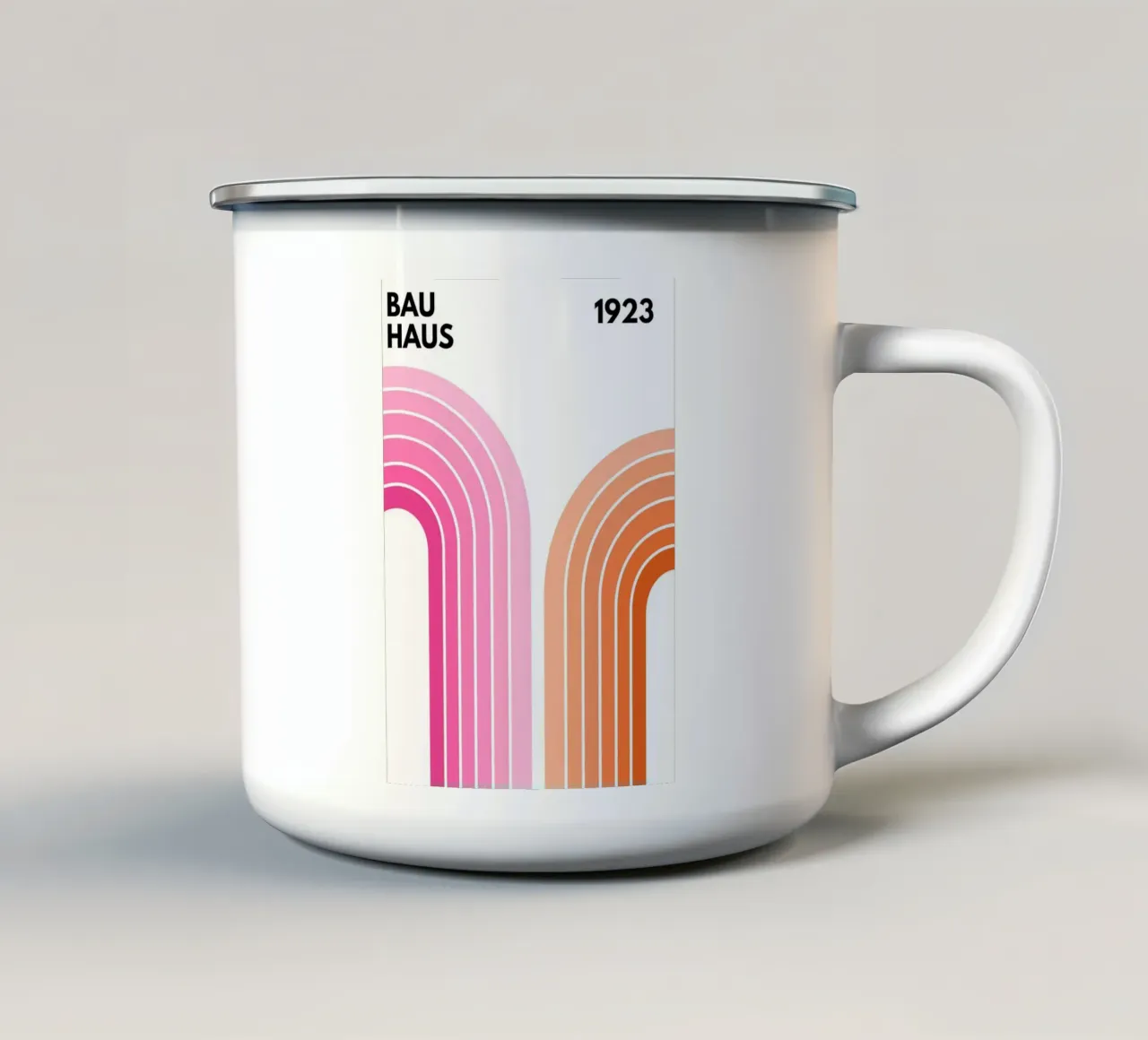 Composizione ad arco minimalista ispirata al Bauhaus con toni decisi tazza in smalto da pdigitalprints