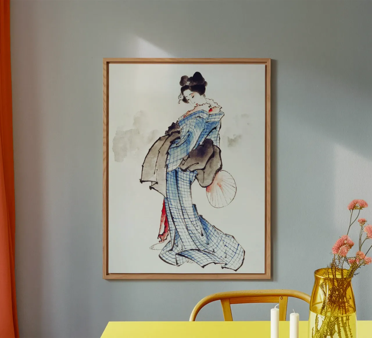 Donna in kimono con ventaglio di Katsushika Hokusai alluminio dibond da Venus Art