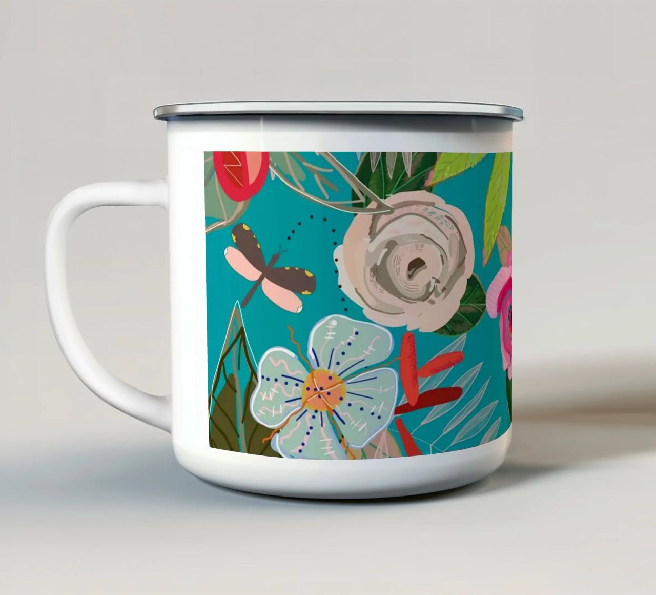 Fiori botanici dai colori vivaci tazza in smalto da gulsengunel