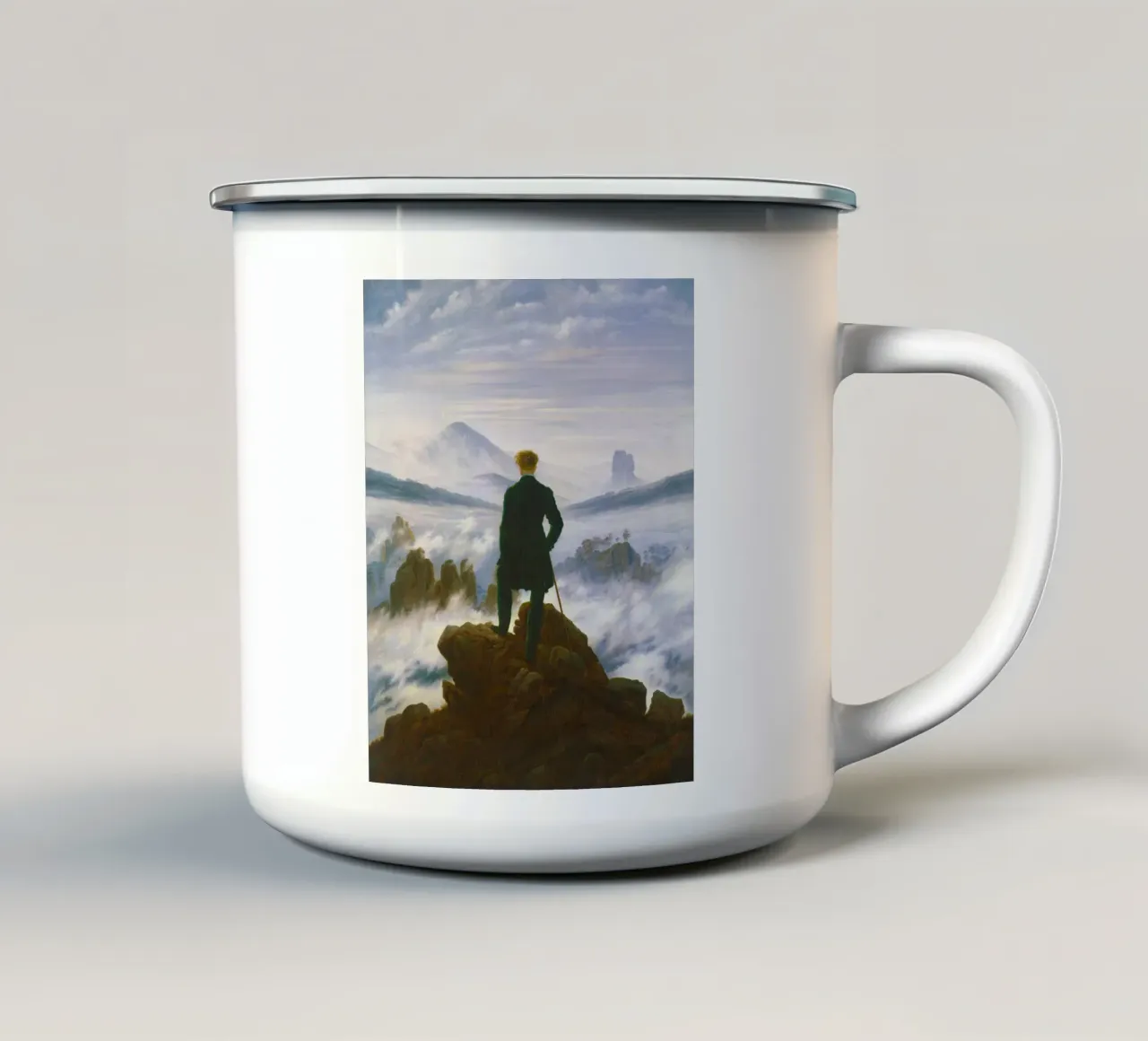 Wanderer above the Sea of Fog by Caspar David Friedrich enamel mug by Classic Art Prints