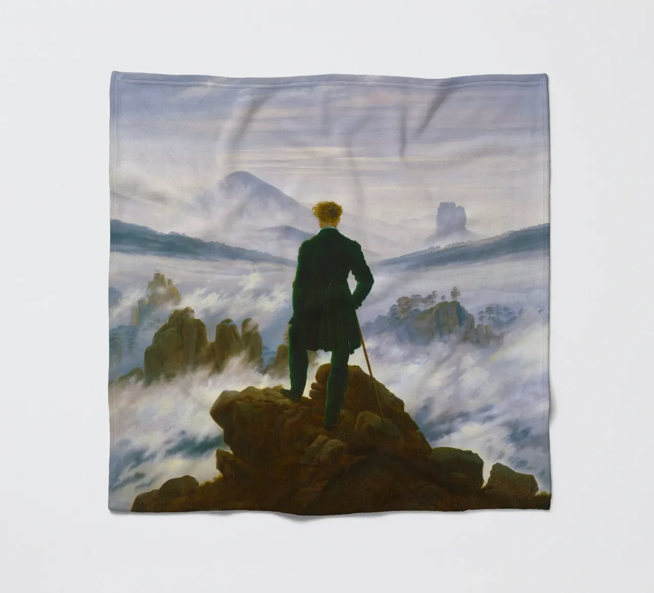 Wanderer above the Sea of Fog by Caspar David Friedrich fleece blanket by Classic Art Prints