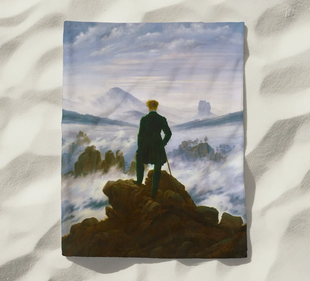 Wanderer above the Sea of Fog by Caspar David Friedrich beach towel by Classic Art Prints