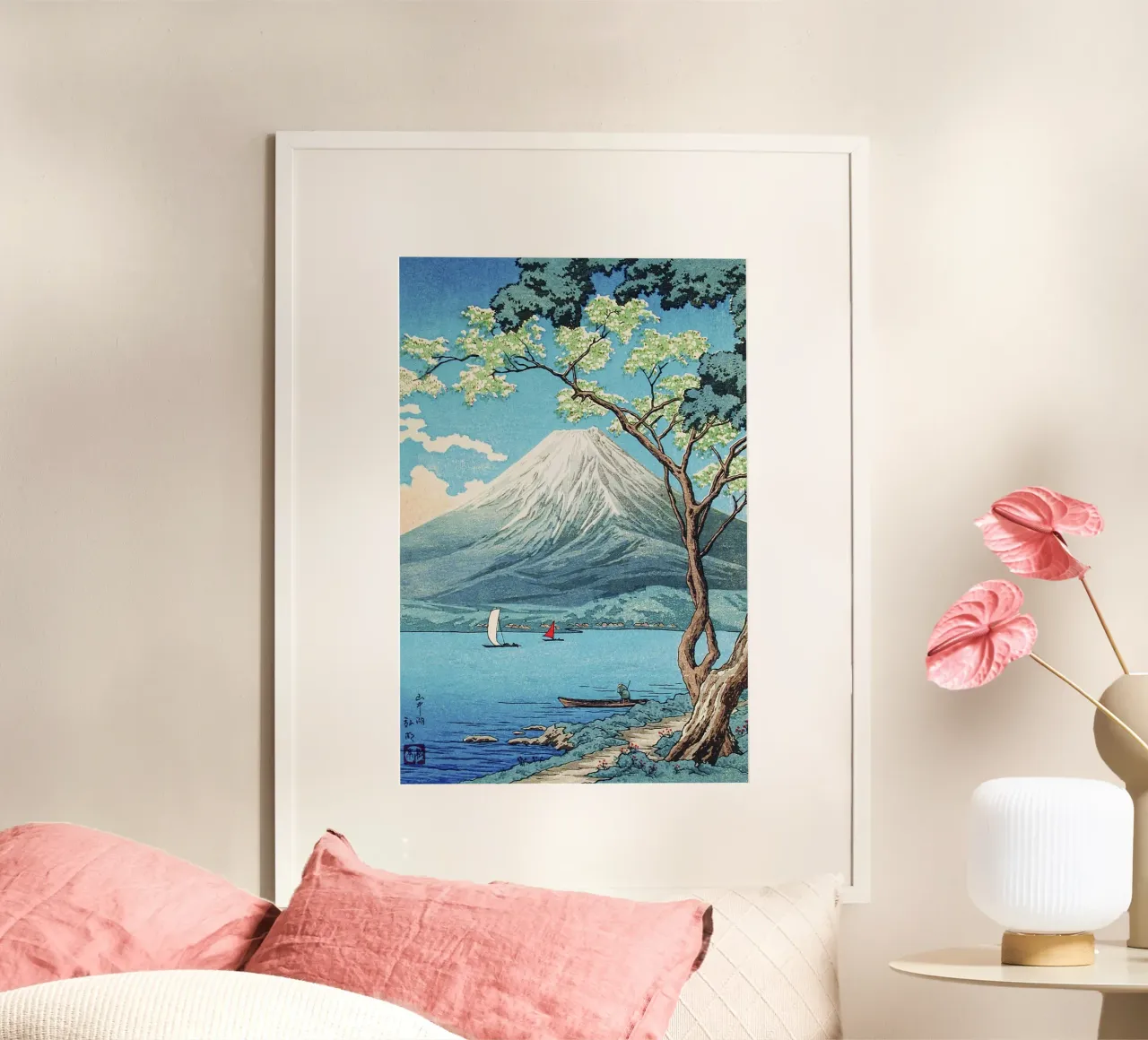 Il Monte Fuji dal lago Yamanaka di Hiroaki Takahashi (Shotei) poster con telaio in plastica da Venus Art