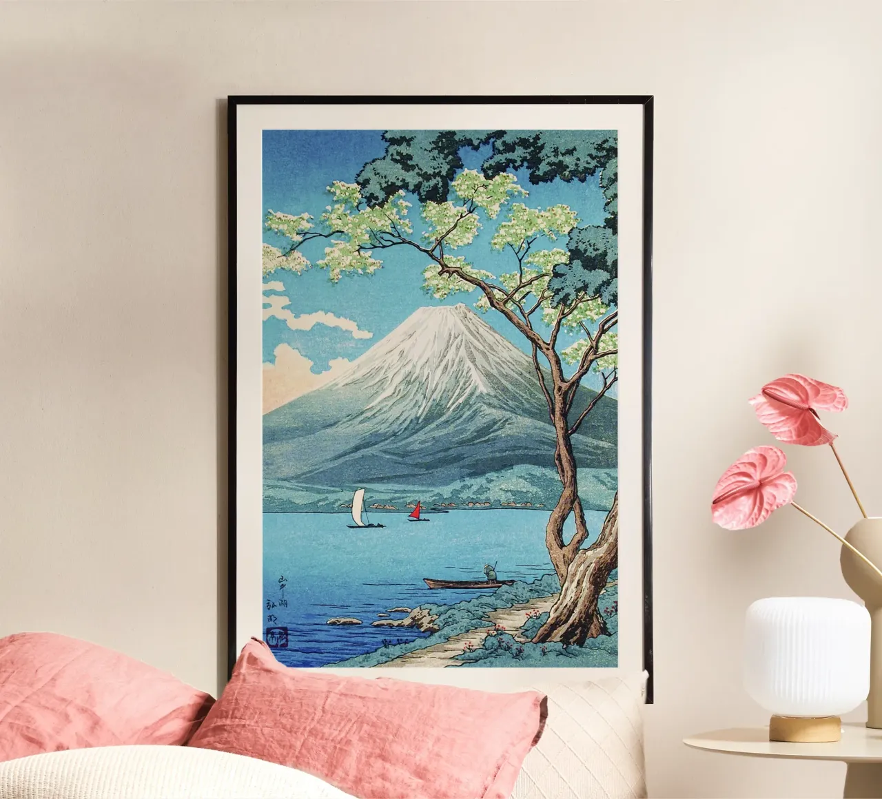 Il Monte Fuji dal lago Yamanaka di Hiroaki Takahashi (Shotei) poster con telaio in plastica da Venus Art