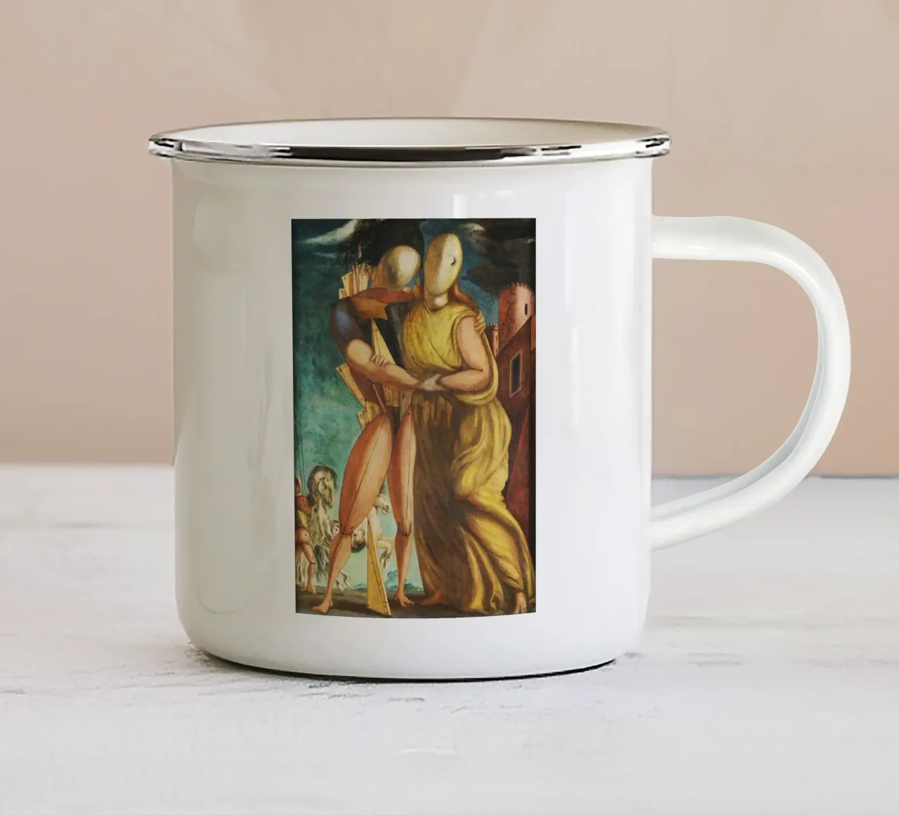 Héctor y Andrómaca de Giorgio de Chirico taza de esmalte de Classic Art Prints