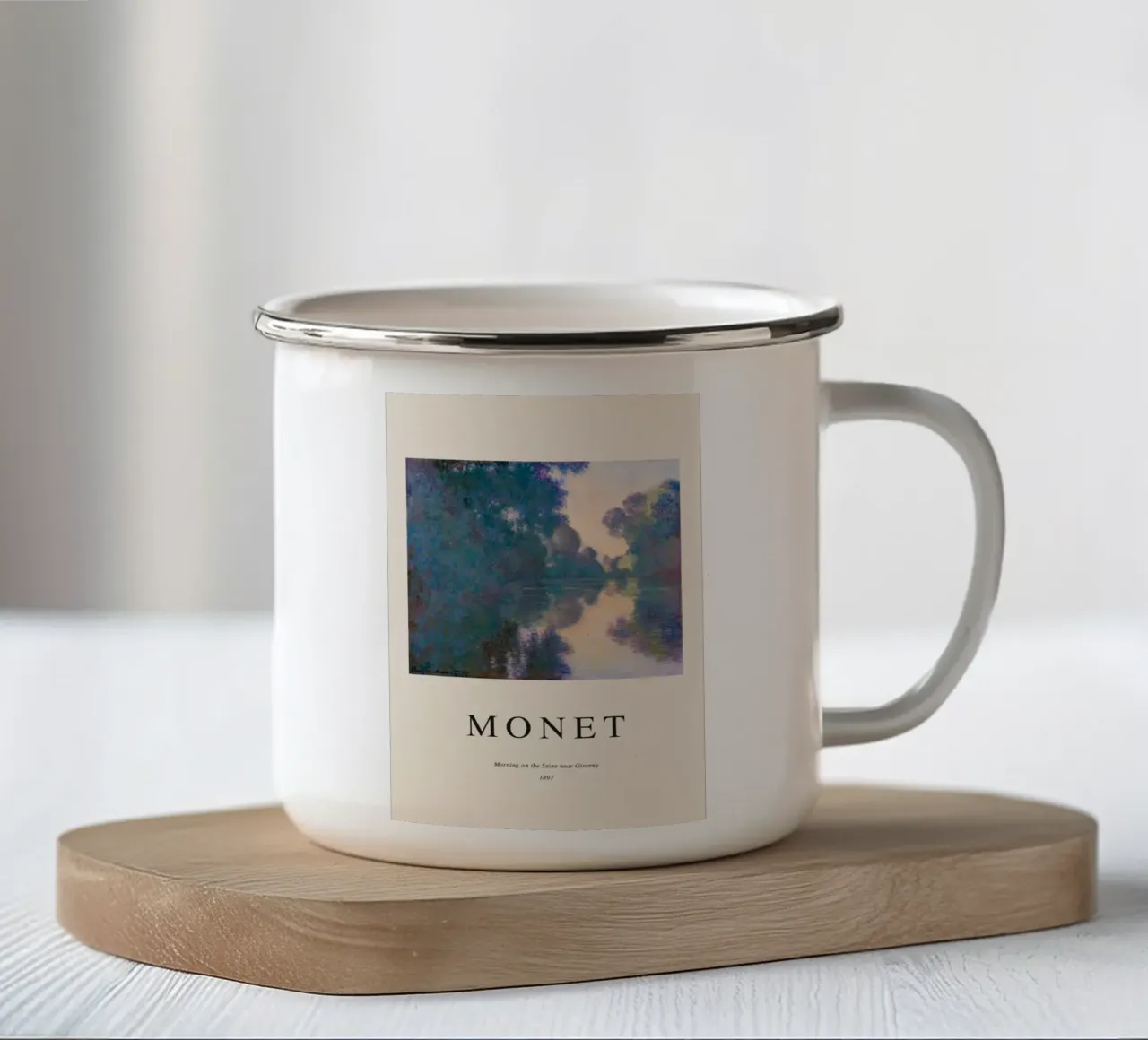 fiume calma alba tranquillità scenica claude monet tazza in smalto da belong shop
