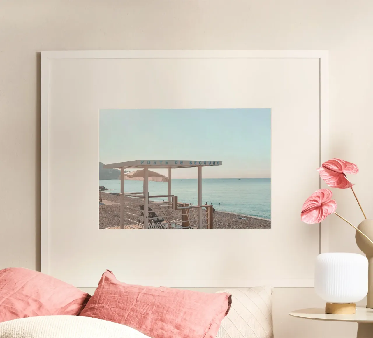 French Riviera Beach View poster con telaio in plastica da GraceDigitalArtCo