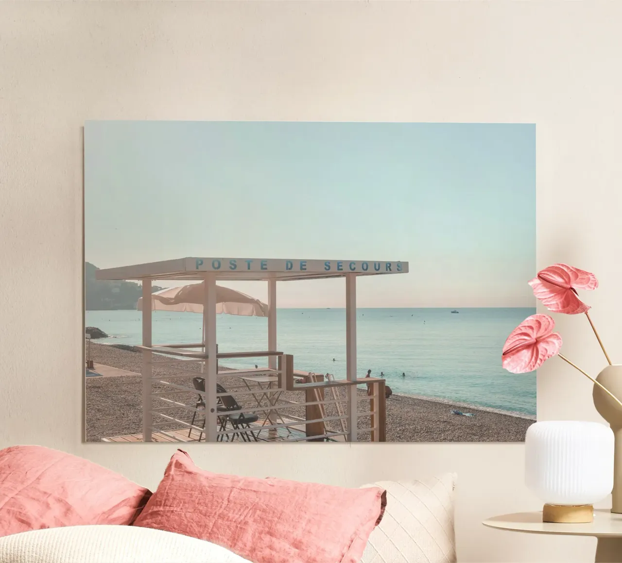 French Riviera Beach View poster con telaio in plastica da GraceDigitalArtCo