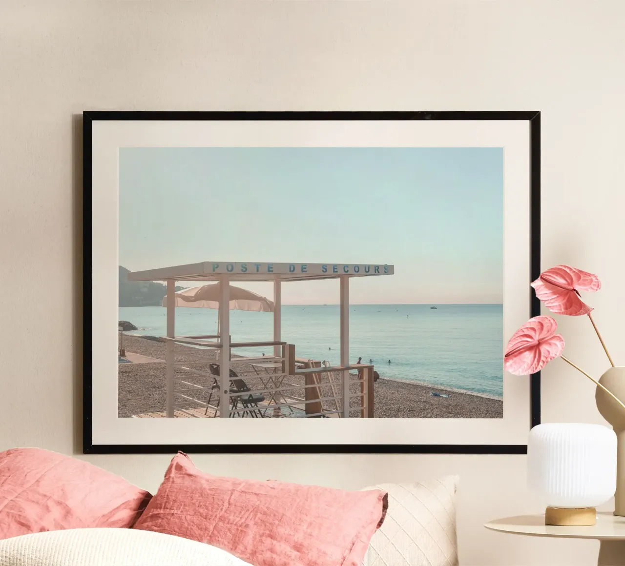 French Riviera Beach View poster con telaio in plastica da GraceDigitalArtCo