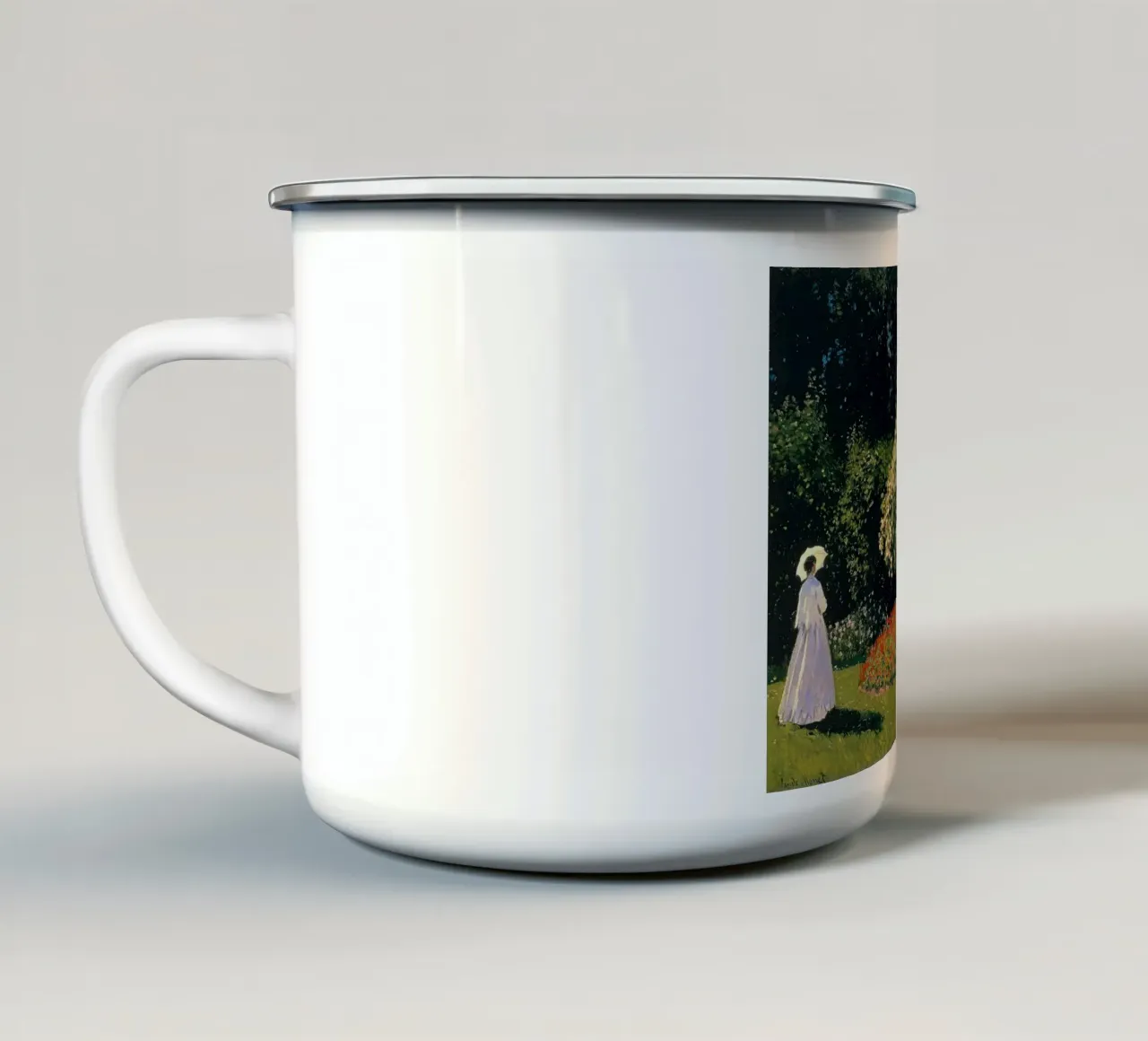 giardino scenico donna tranquillità claude monet tazza in smalto da belong shop