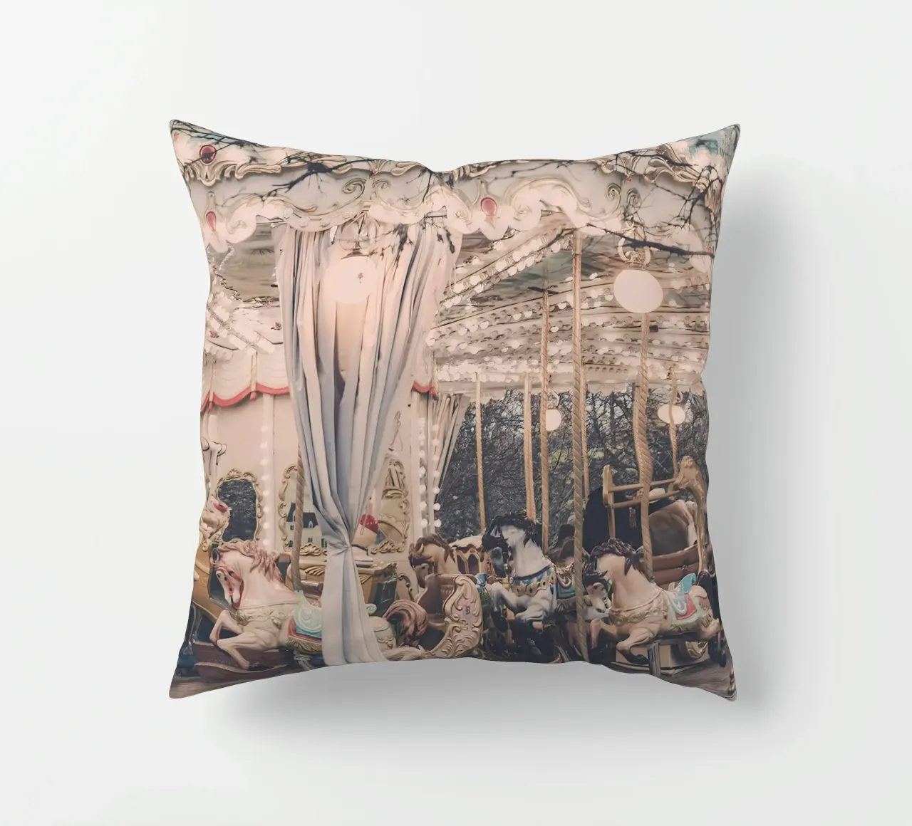 Paris Winter Carousel decorative cushion by GraceDigitalArtCo