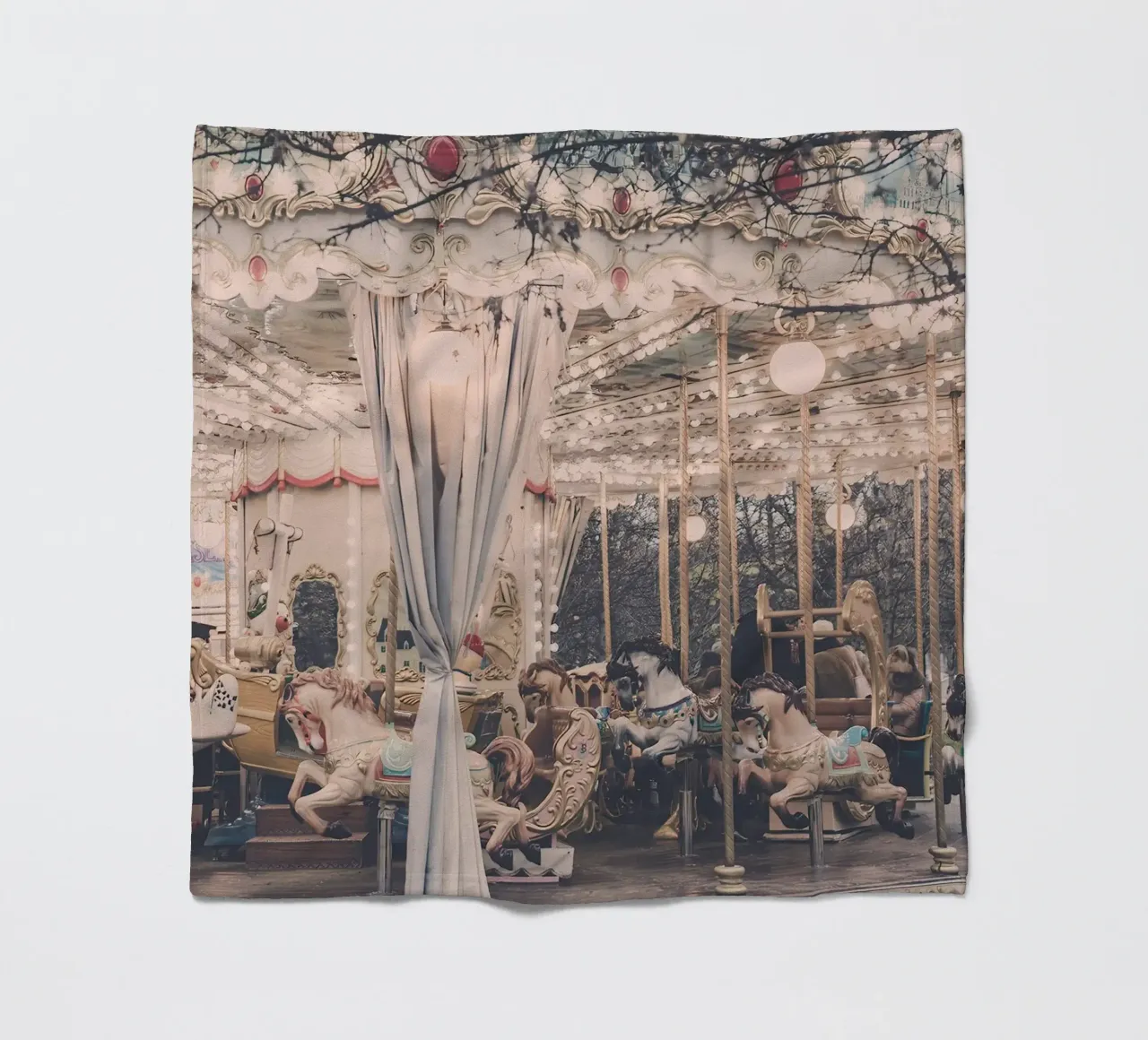 Paris Winter Carousel fleece blanket by GraceDigitalArtCo