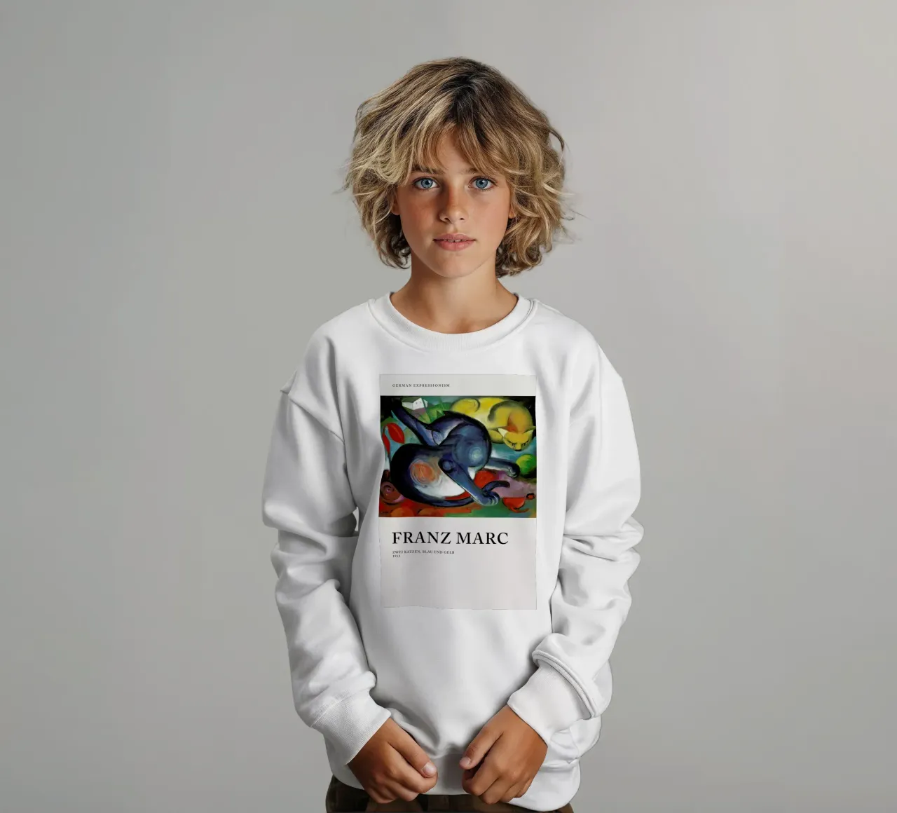 Marc - Zwei Katzen, Blau und Gelb sudadera para niño de Vintage by JUNIQE