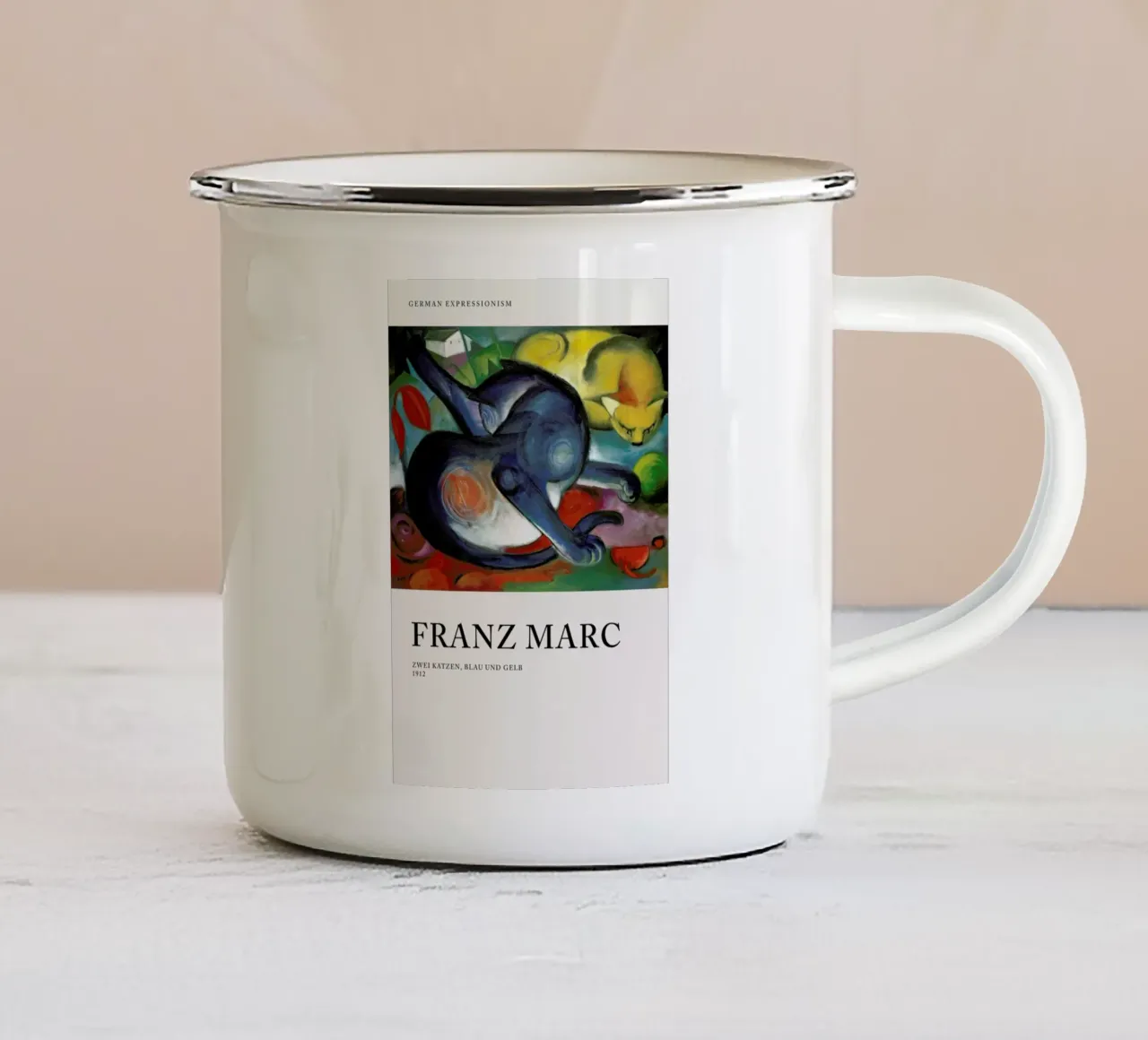 Marc - Zwei Katzen, Blau und Gelb tazza in smalto da Vintage by JUNIQE