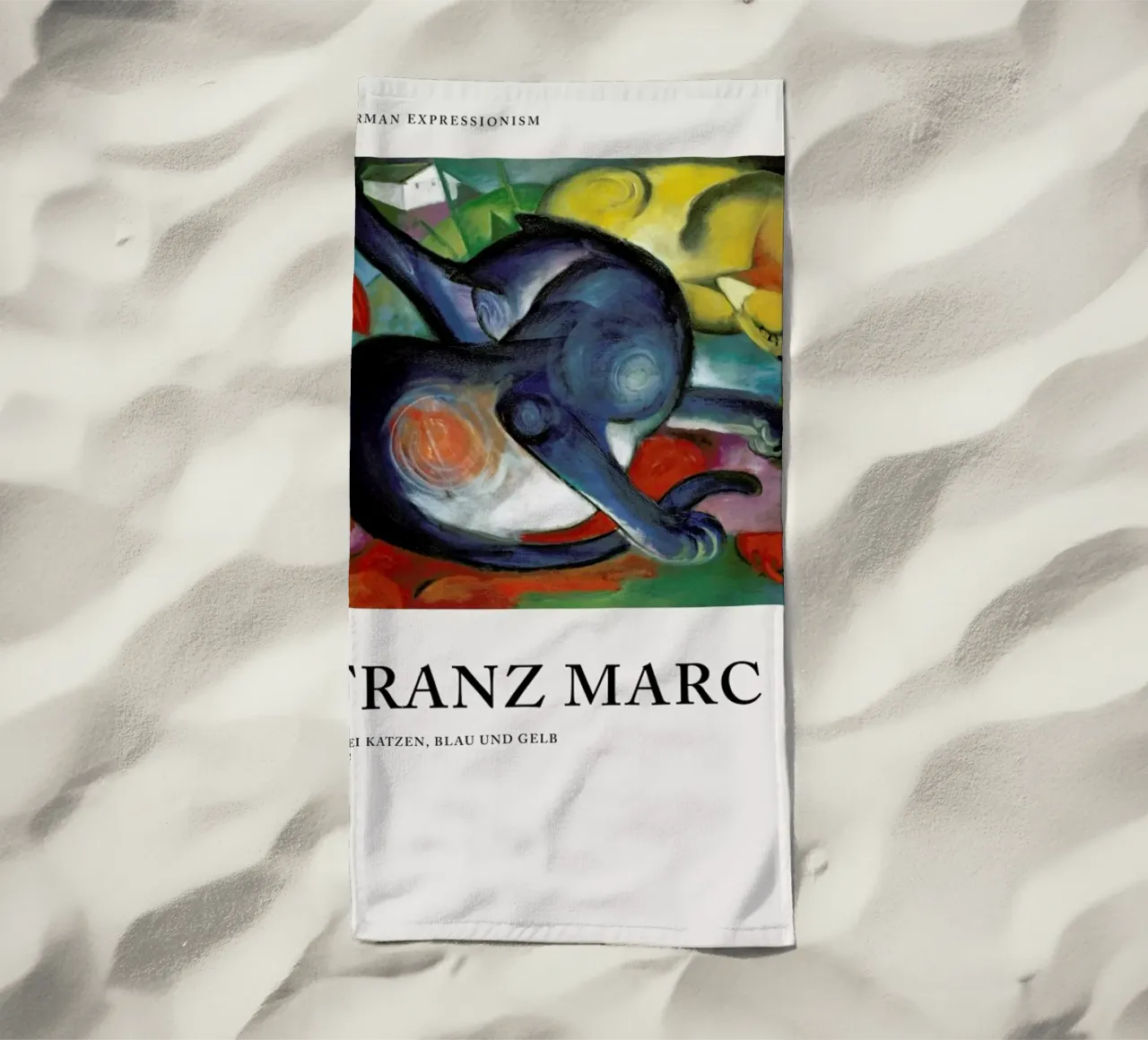 Marc - Zwei Katzen, Blau und Gelb telo mare da Vintage by JUNIQE
