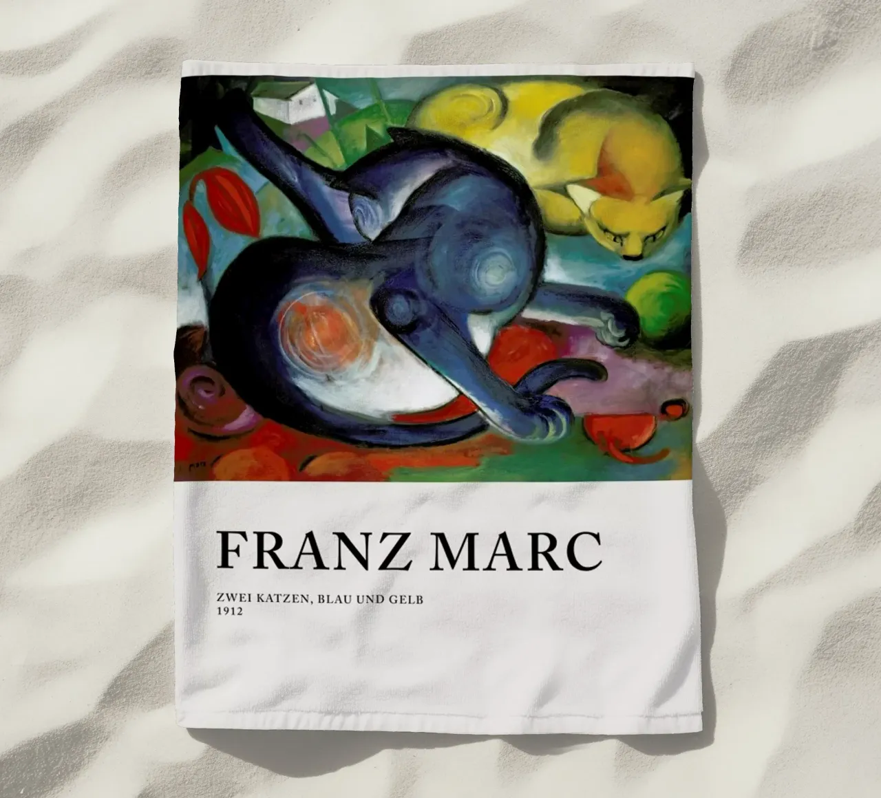 Marc - Zwei Katzen, Blau und Gelb telo mare da Vintage by JUNIQE