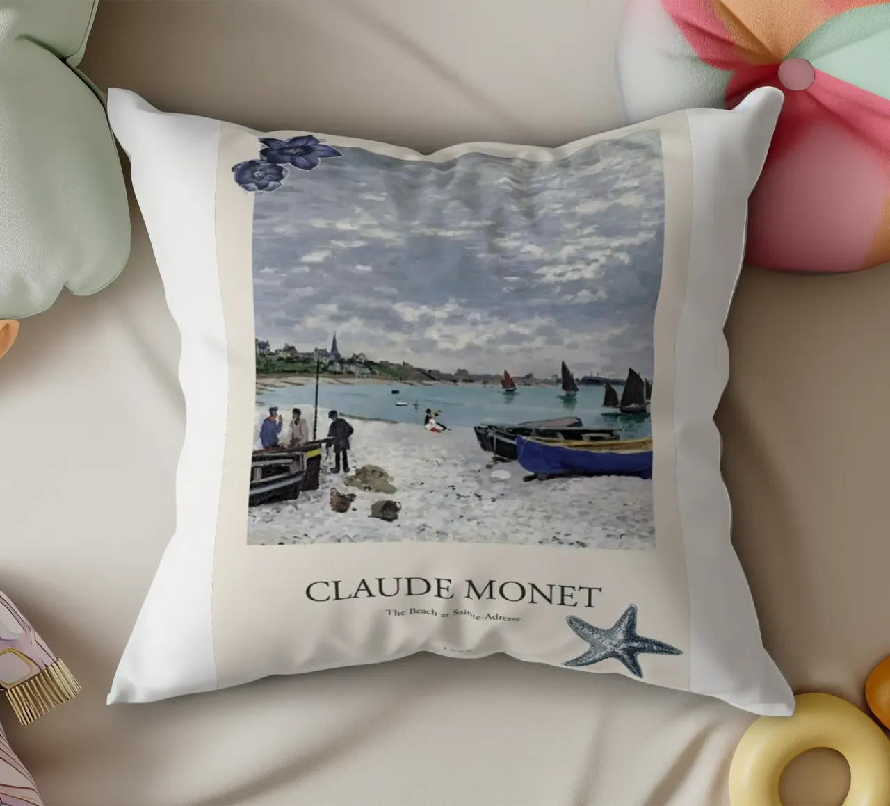 spiaggia città lontana luce naturale claude monet cuscino da belong shop