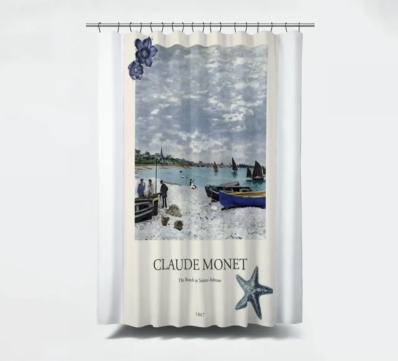 beach distant town natural light claude monet shower curtain by belong shop