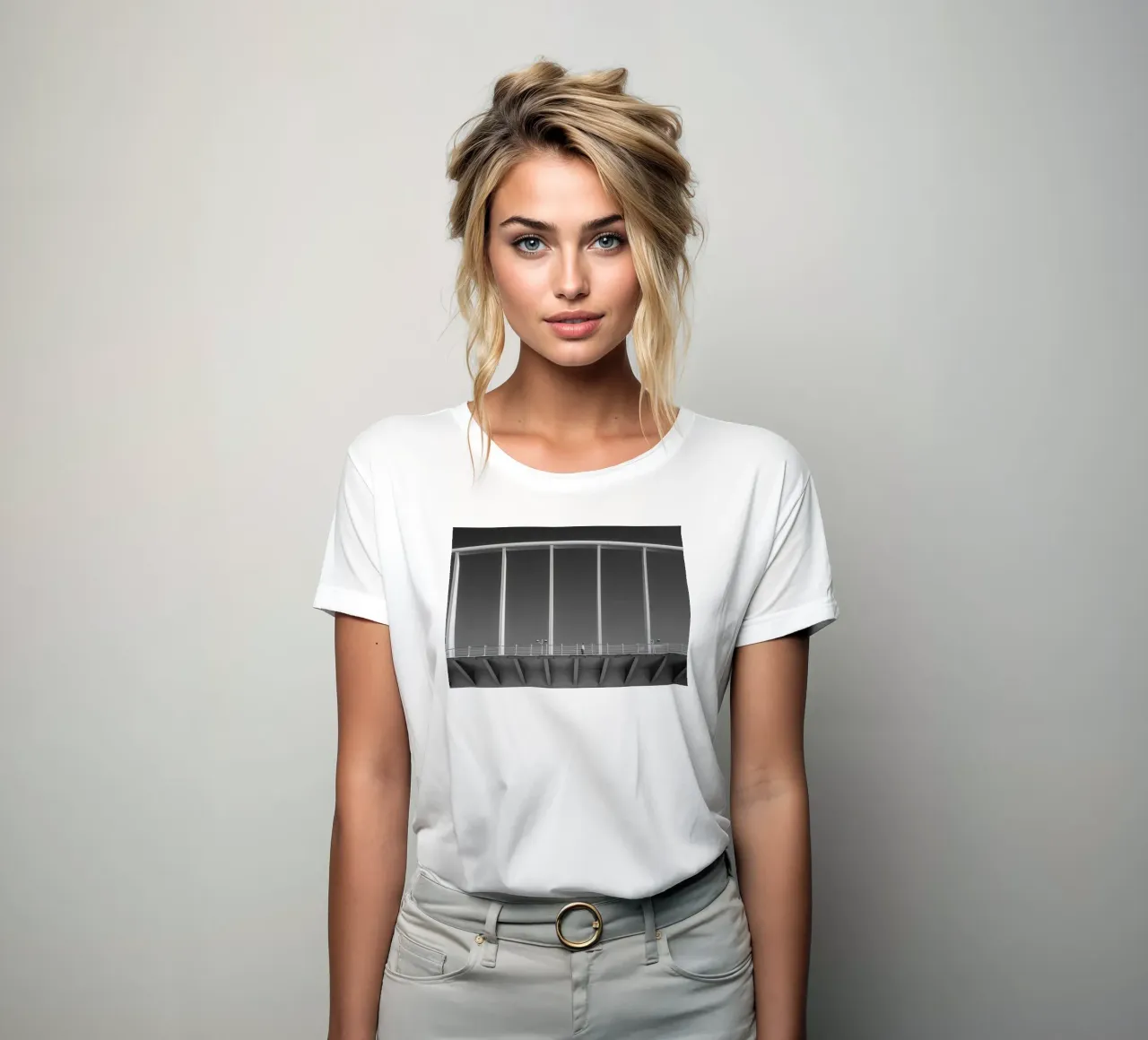 Valencia Bridge - Minimalist architecture in black and white women's fitted t-shirt by Bold and Retro
