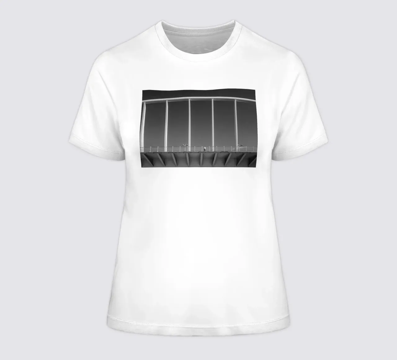Valencia Bridge - Minimalist architecture in black and white women's fitted t-shirt by Bold and Retro