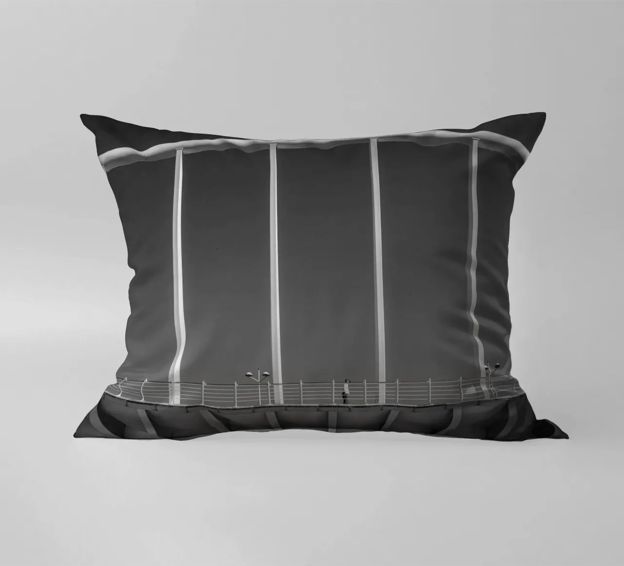 Valencia Bridge - Minimalist architecture in black and white decorative cushion by Bold and Retro