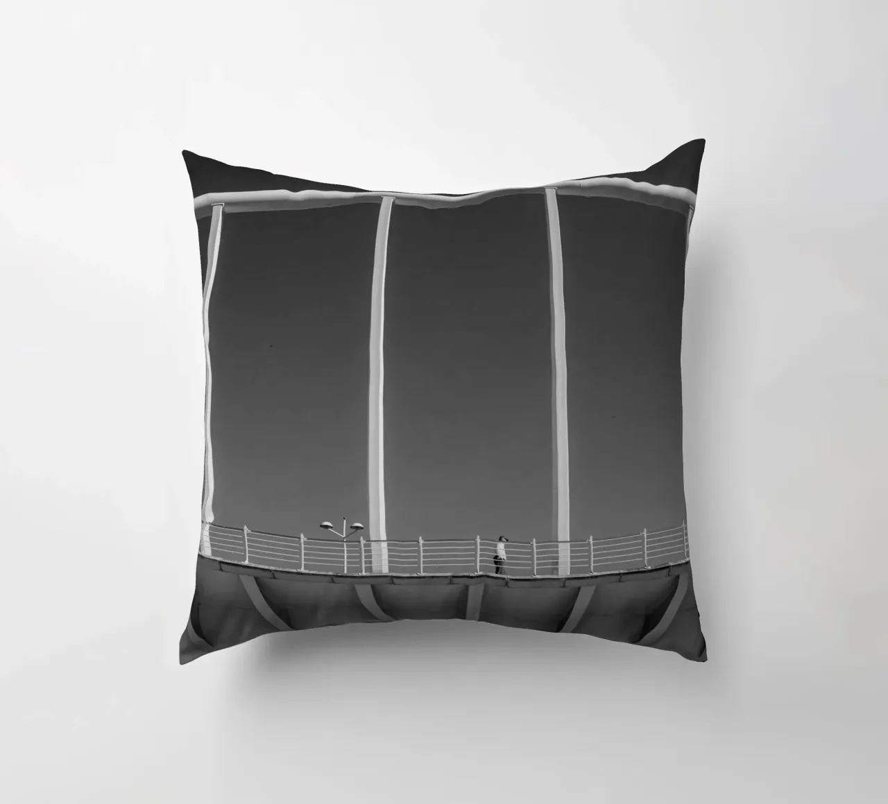 Valencia Bridge - Minimalist architecture in black and white decorative cushion by Bold and Retro