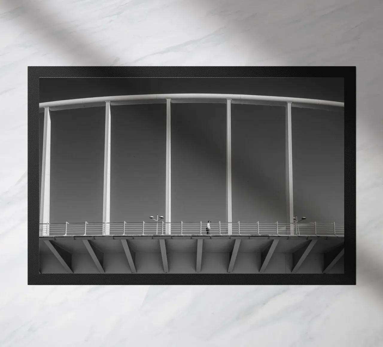 Valencia Bridge - Minimalist architecture in black and white doormat by Bold and Retro