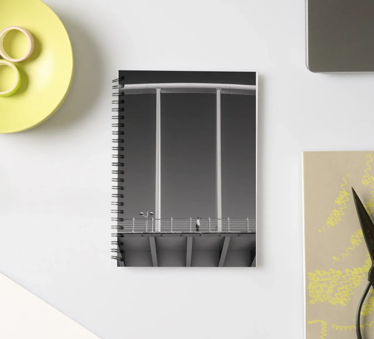 Valencia Bridge - Minimalist architecture in black and white spiral notebook by Bold and Retro